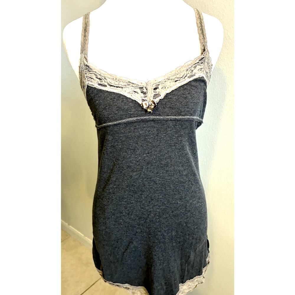 Vintage XOXO Babydoll Cami Top Ribbed Bella Swan Lace Trim Y2K Coquette Grunge S - Picture 2 of 16